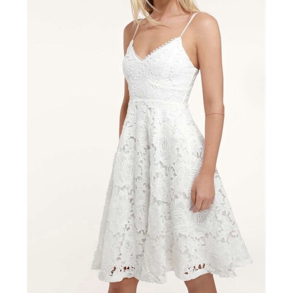 Lulu's Nora Lee Sleeveless Prairie Lace Midi Dress With Pockets White Sz M